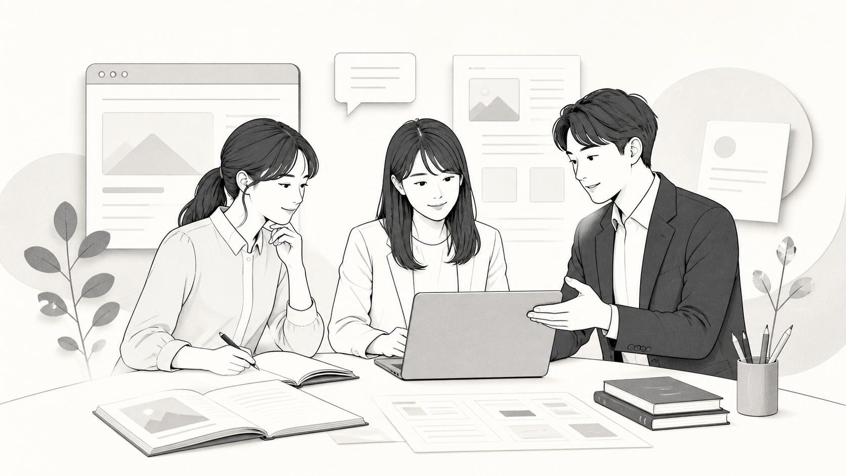 Web制作の記事企画を行う編集チームのイラスト